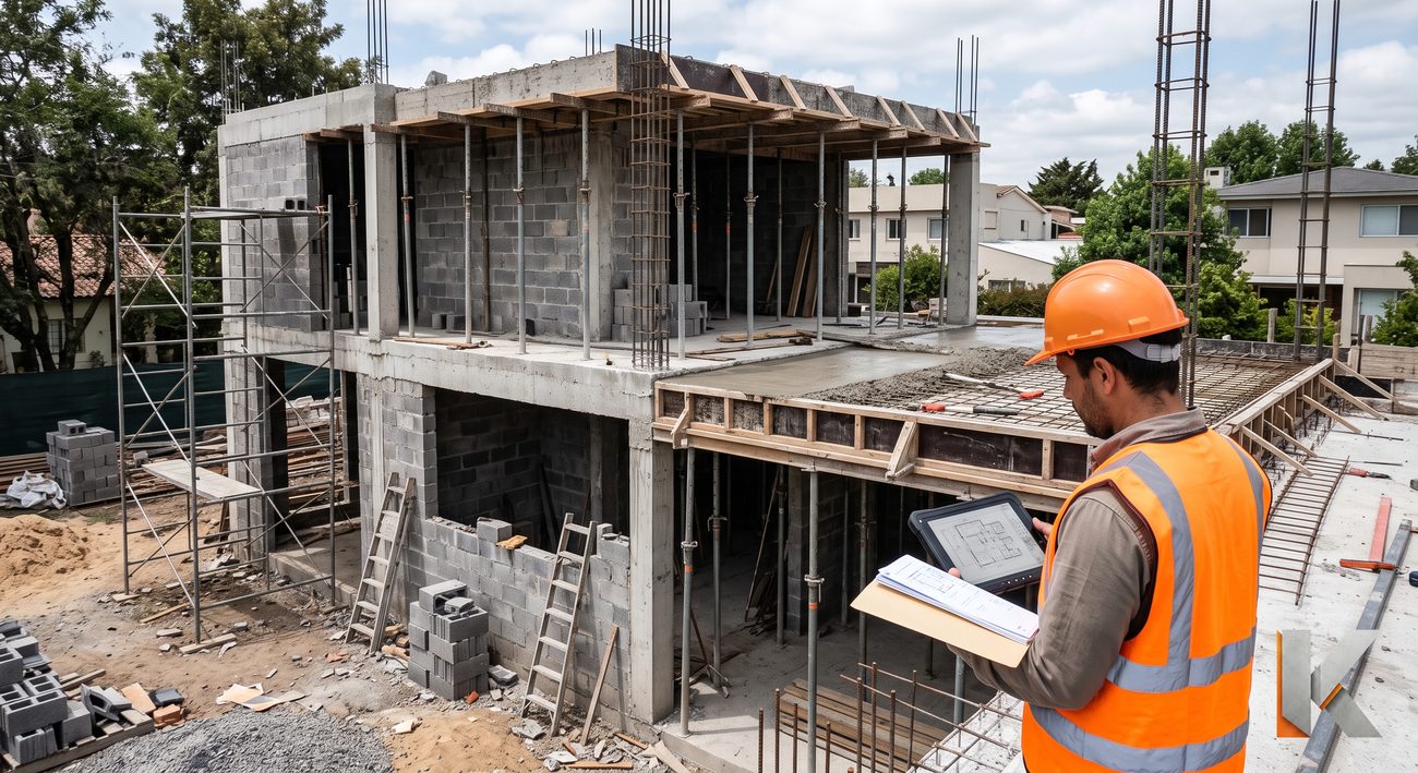 Supervisión en obra sobre estructura de concreto